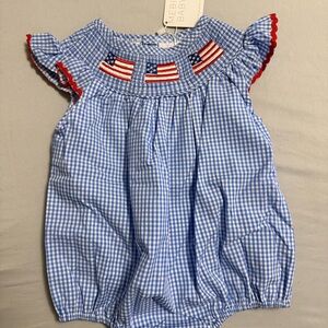 Mebie baby flag smocked bubble romper